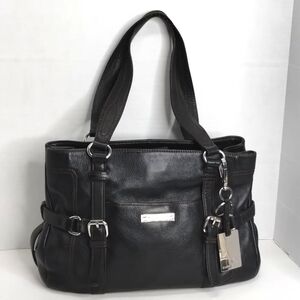 Etienne Aigner Large Satchel Shoulder Bag Black Leather with Keychain